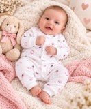 Salopetă bebe albă cu imprimeu, m&acirc;necă lungă, &icirc;nchidere cu capse, 0-3 luni
