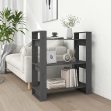 VidaXL Bibliotecă/Separator cameră, gri, 80x35x91 cm, lemn masiv pin