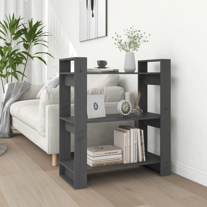 vidaXL Bibliotecă/Separator cameră, gri, 80x35x91 cm, lemn masiv pin