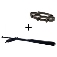 Set baston telescopic din otel, negru, 64 cm + box craniu negru