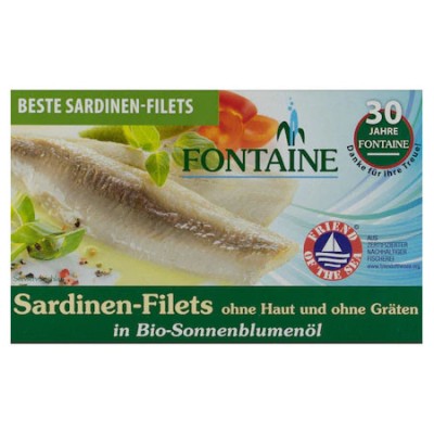 Sardine Fara Piele si Fara Oase in Ulei de Floarea Soarelui Bio 120gr Fontain foto