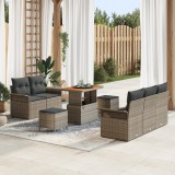 VidaXL Set de 8 Piese de Sofa de Grădină cu Perne Gri din Ratan Polimeric și Acacia, vidaXL Sofa de Grădină pentru 2 Persoane cu Perne Gri din Ratan P