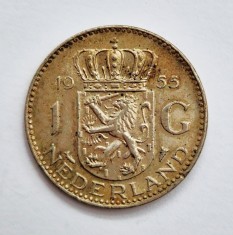 OLANDA 1 gulden 1955 _ moneda din argint _ km # 737 AG . 720 regina Julian AG foto