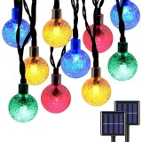 Lumini de gradina cu incarcare solara, cu globuri cristal, lungime 5m, 10 LED-uri, multicolor