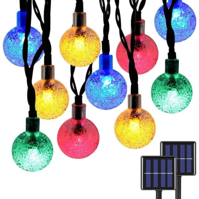 Lumini de gradina cu incarcare solara, cu globuri cristal, lungime 5m, 10 LED-uri, multicolor