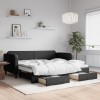 Pat de zi cu extensie și sertare, negru, 90x190cm, textil