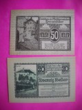 HOPCT BANCNOTA NOTGELD NR 34 KREMSMUNSTER - SET 2 BUC -20 SI 50 HELLER 1920 -AUSTRIA-UNC