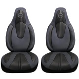 Cumpara ieftin Set 2 Huse Scaune Fata Auto pentru Dacia Spring - Panda, compatibile cu tetiere incorporate-monobloc, material textil si piele ecologica, gri petrol-n
