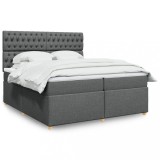 VidaXL Pat box spring cu saltea, gri &icirc;nchis, 200x200 cm, textil