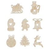 Set 64 ornamente de lemn pentru bradul de Craciun, lemn, natur