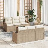 VidaXL Set canapele grădină 7 pcs Bej, alb Mare Ratan