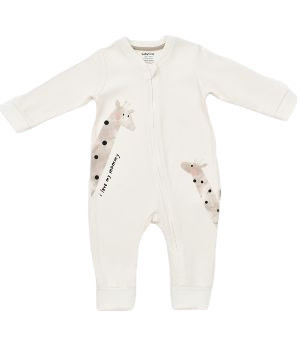 Salopeta cu fermoar Girafe, BabyCosy, 100% bumbac organic, Ecru (Marime: 18-24 Luni) foto