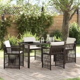 Set de dining pentru grădină , 5 piese cu perne, maro, din rattan poly