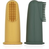 Petite&amp;Mars Take&amp;Match 0m+ periuta de dinti pentru deget pentru copii cu sac Ochre&amp;Green 2 buc