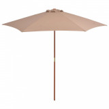 Umbrelă de soare de exterior cu st&acirc;lp din lemn, taupe, 270 cm