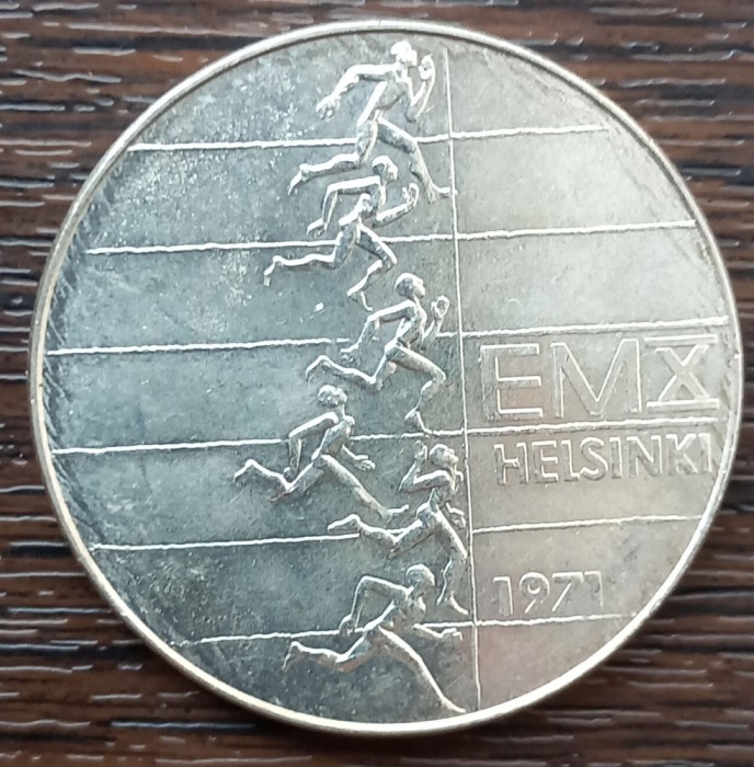 (A481) MONEDA ARGINT FINLANDA - 10 MARKKAA 1971 - CAMPIONATUL EUROPEAN ATLETISM