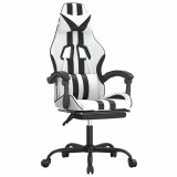 Cumpara ieftin Scaun de gaming pivotant cu suport picioare alb&amp;negru piele eco