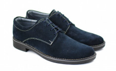 Pantofi barbati casual, eleganti din piele naturala intoarsa bleumarin - PAVELBLM foto