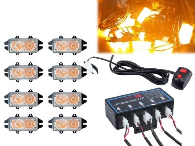 8 x 2 Led 12v Lumina Stroboscopica de Avertizare 20 Moduri Galben foto