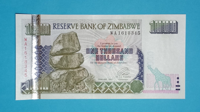 Zimbabwe 1.000 Dollars 2003 &#039;Seria 1994-2004&#039; UNC serie: WA1618345