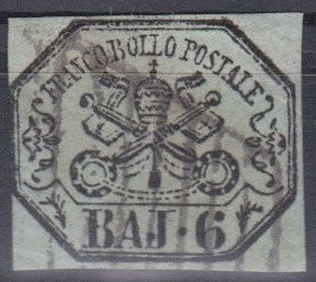 Italy Church State 1852 Coat of arms, 6 BAJ, Mi.7a, used AM.230 foto