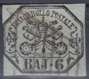 Italy Church State 1852 Coat of arms, 6 BAJ, Mi.7a, used AM.230