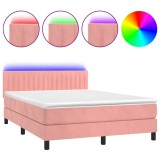 Cumpara ieftin Pat cu arcuri, cu saltea si LED, roz, 140x190 cm catifea