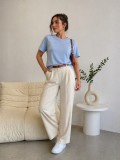 Tricou dama bleu cu aplicatii perlute