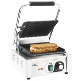Grill Panini vidaXL Striații Inox 1800W, 31x30.5x20cm, Control Temperatură, Tavă Scurgere, Argintiu