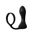 Inel de Penis cu Stimulator Anal, 10 Moduri Vibratii, Silicon, USB, Negru, 11.4 cm
