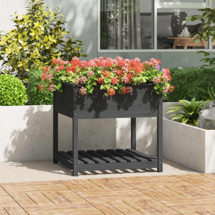 vidaXL Jardinieră cu raft, gri, 82,5x82,5x81 cm, lemn masiv de pin 823796