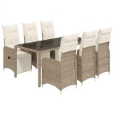 Cumpara ieftin Set bistro de gradina cu perne, 7 piese, maro, poliratan