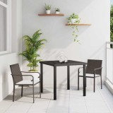Cumpara ieftin Set de dining de grădină , 3 piese, cu perne maro, din ratan poli.