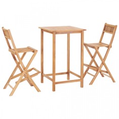 Set mobilier bar, 3 piese, lemn masiv de tec foto