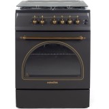Aragaz rustic NLT 6604RNM/FE1, 60x60, plita gaz, cuptor electric, aprindere electrica, iluminare cuptor, gratare fonta, capac sticla,negru mat