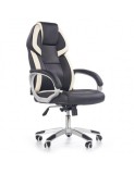 Scaun directorial HM Barton, piele ecologica, mecanism balans, roti cauciucate, 120 kg, alb - negru
