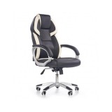 Scaun directorial HM Barton, piele ecologica, mecanism balans, roti cauciucate, 120 kg, alb - negru