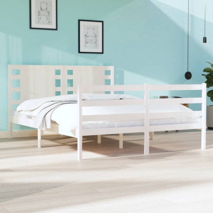 vidaXL Cadru de pat Small Double 4FT, alb, 120x190 cm, lemn masiv pin