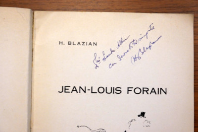 H. Blazian - Jean Louis Forain - dedicatie autograf semnatura - 1931 foto