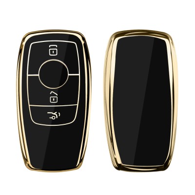 Husa Cheie Auto pentru Mercedes Benz - Smart Key, kwmobile, Silicon, Negru / Gold, 56003.01 foto
