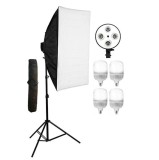 Cumpara ieftin Softbox cu soclu de 4 becuri, trepied reglabil 200 cm, 4 becuri LED de 25W, geanta de transport inclusa, Dactylion