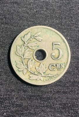 Moneda 5 centimen 1905 Belgia foto