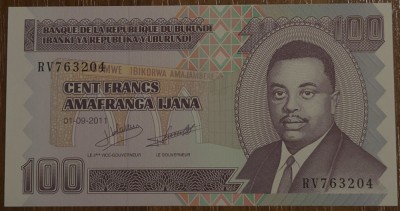 100 francs 2011, Burundi, UNC foto