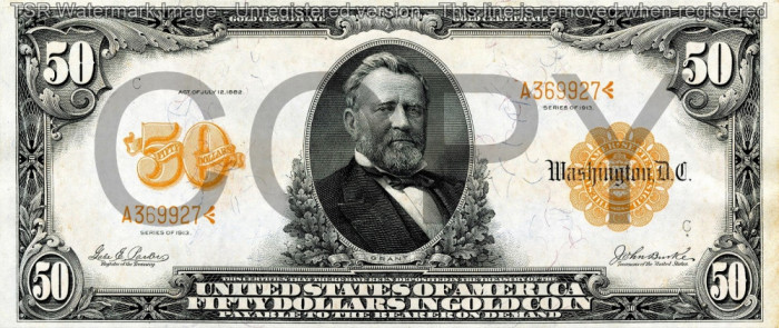 50 dolari 1913 Reproducere Bancnota USD , Dimensiune reala 1:1