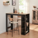 Masa de bar Danderyd 120x60x105,5 cm cu 3 rafturi, negru si stejar