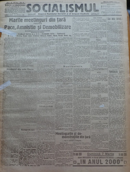 Ziarul Socialismul , Organul Partidului Socialist , nr. 44 / 1920