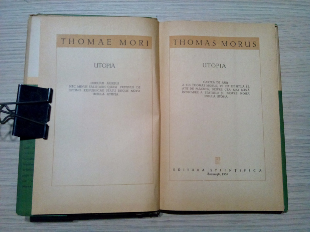 THOMAS MORUS - UTOPIA - Elefterie si St. Bezdechi (trad.) - 1958, 179 p.,  Alta editura | Okazii.ro