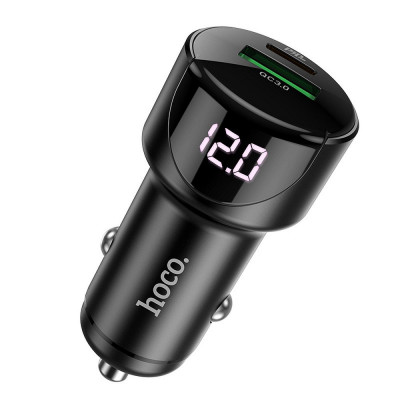 Incarcator Auto USB HOCO Z42, Quick Charge, 20W, Afisaj Led, 1 X USB - 1 X USB Tip-C, Negru foto