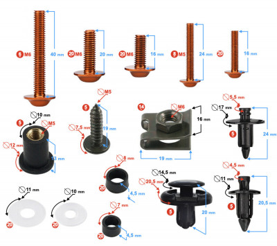 Set suruburi, cleme, prindere carene universale, culoare portocaliu/negru Cod Produs: MX_NEW SIWJOY024 foto