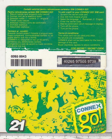 bnk card Romania - Connex - reincarcare Go! 21 $ - RO-CON-REF-0024B